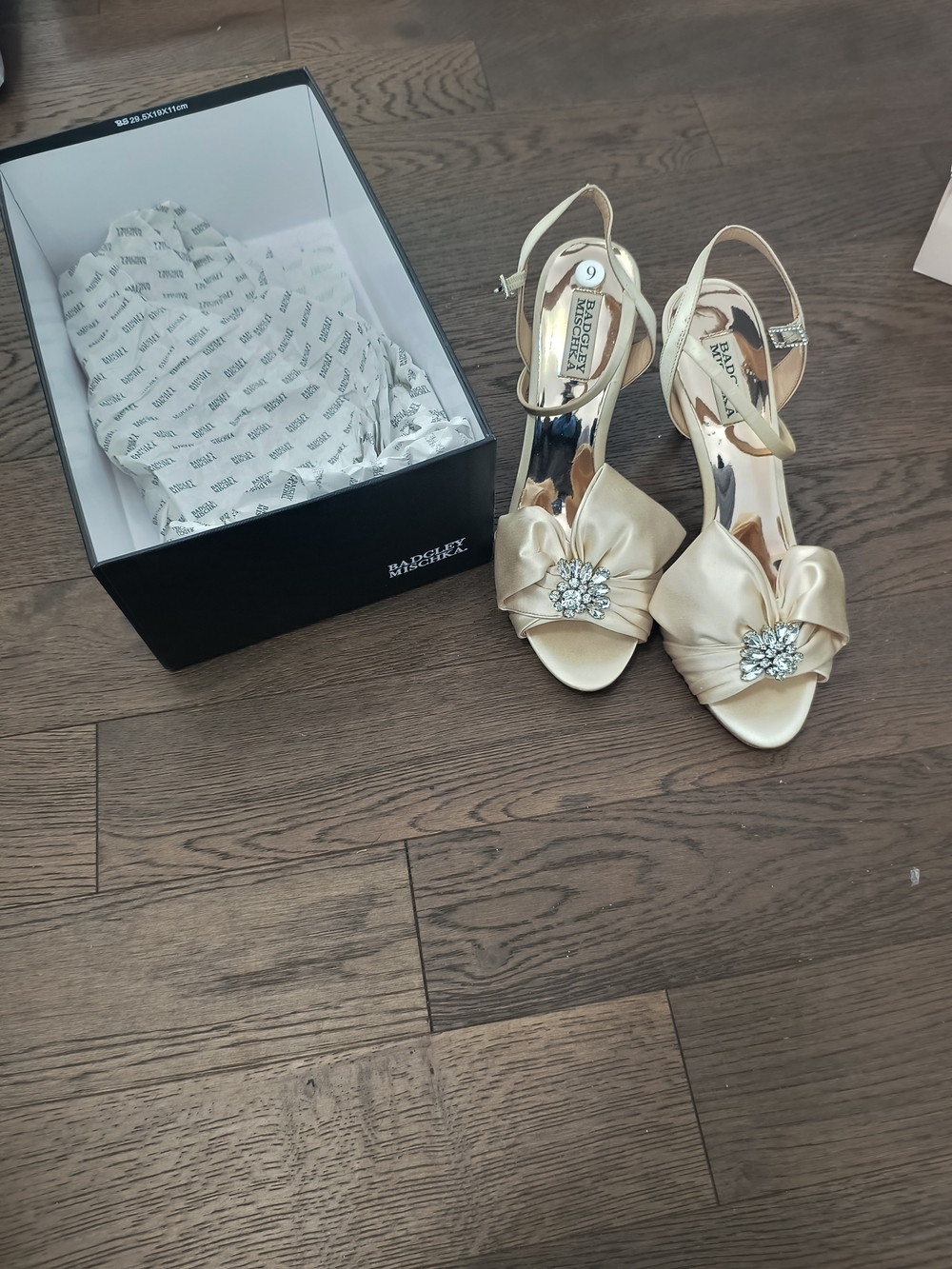 Badgley Mischka Ivory Satin Jeweled Bow Heeled Sandals